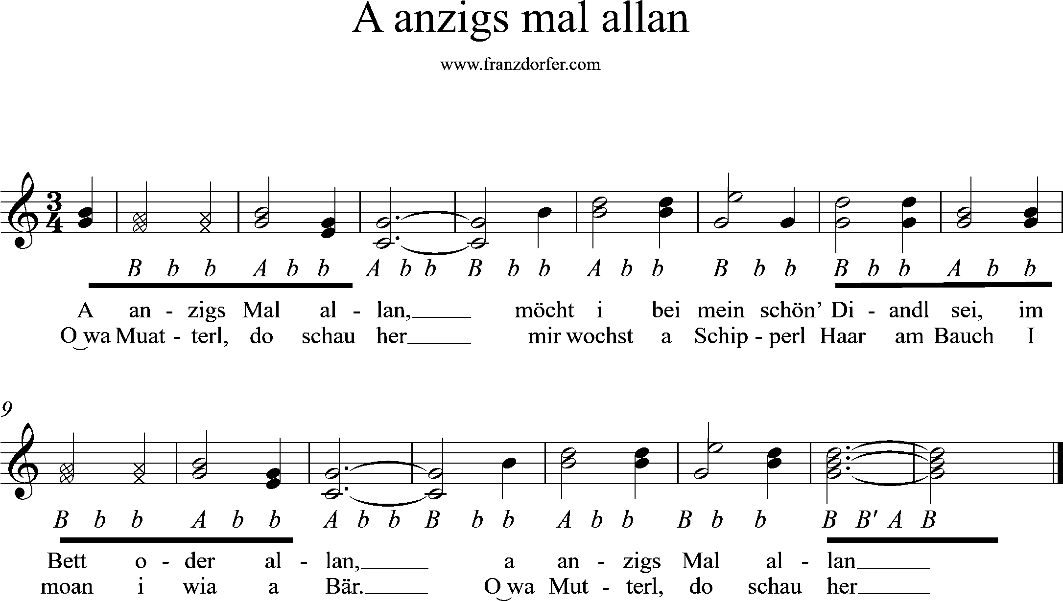 A anzigs mal allan-Griffschrift für steirische harmonika